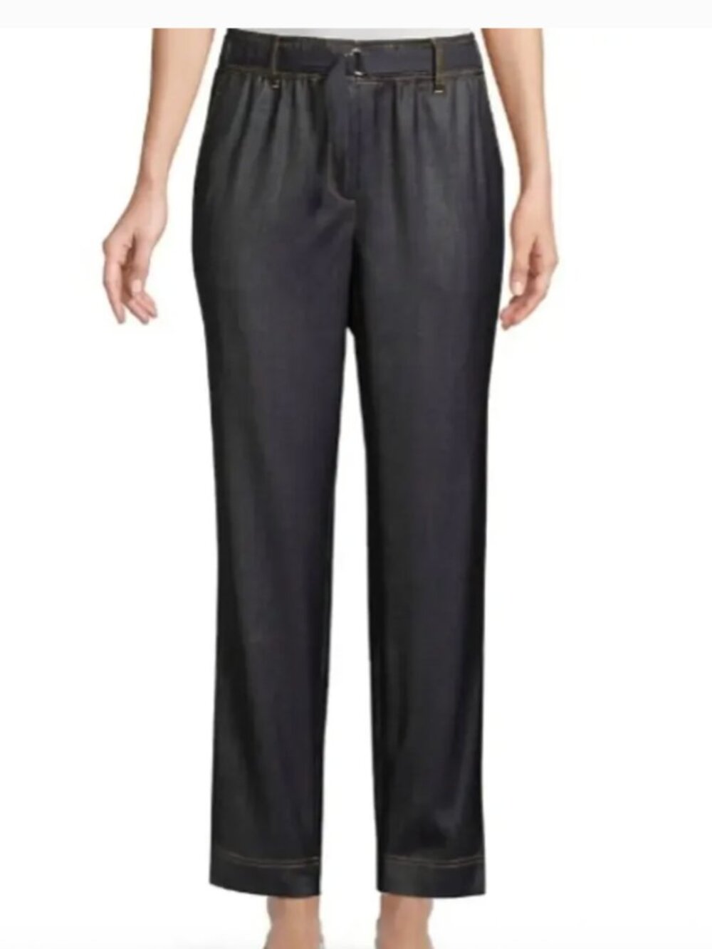 Lafayette 148 Dekalb Pants M Indigo Wool Tencel Straight Leg NWOT